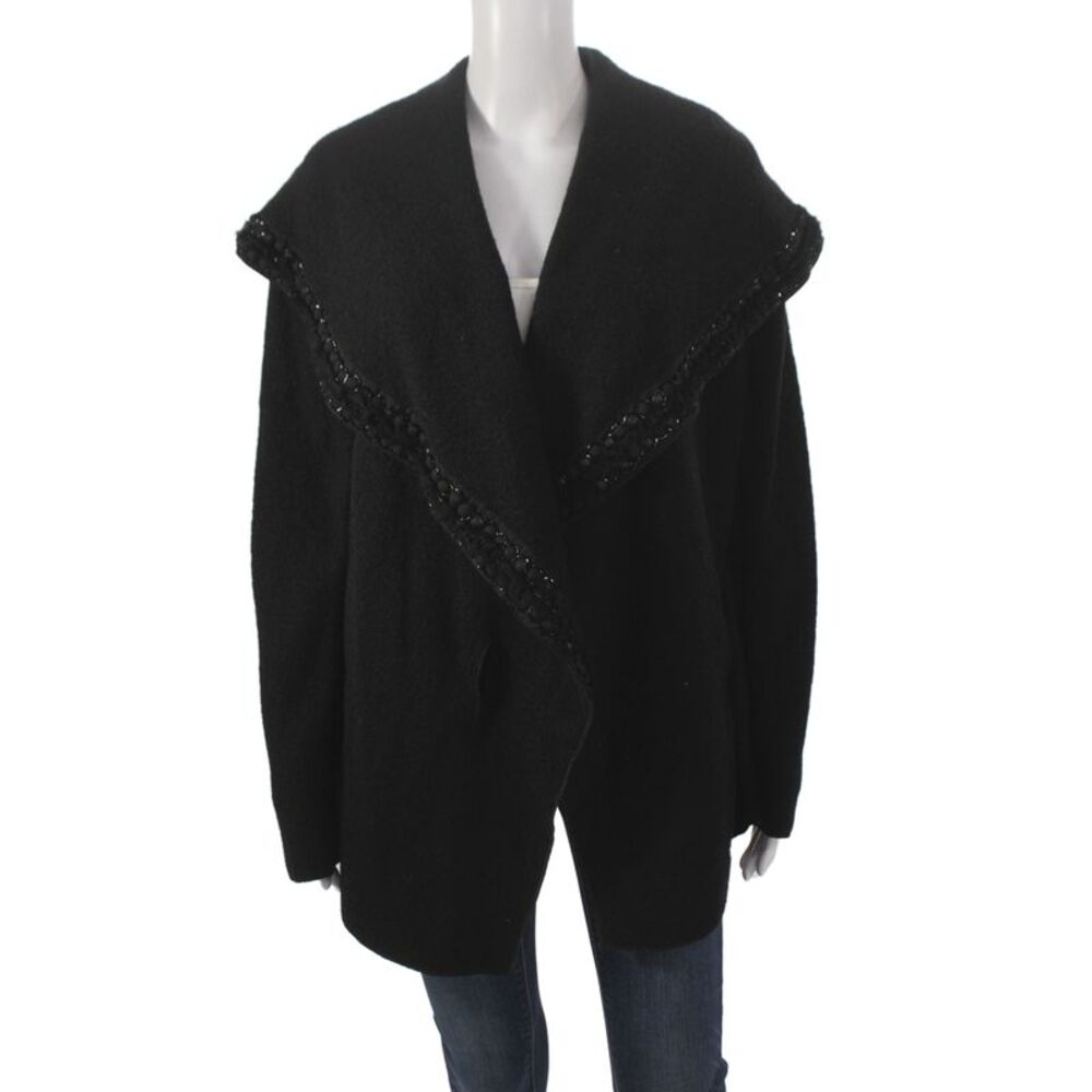 Catherine Malandrino Women Black Wool Kimono Jacket Long Sleeve Boho Size 10